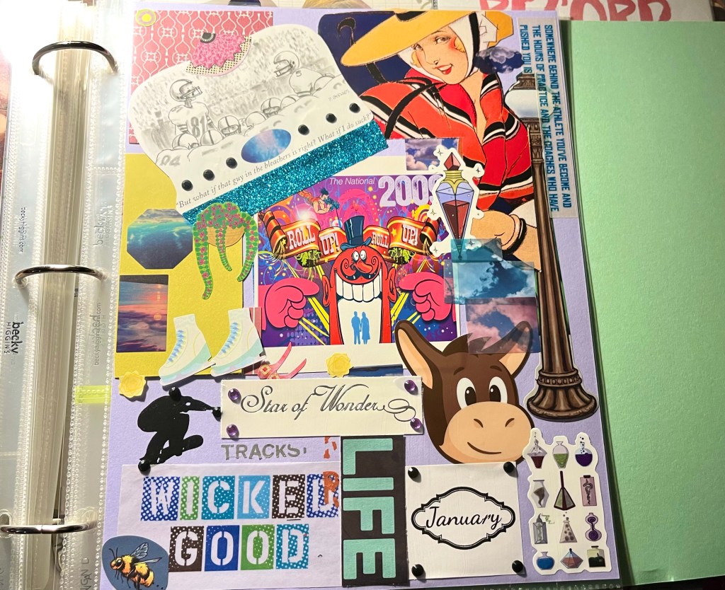 Scrapbook page on a purple background